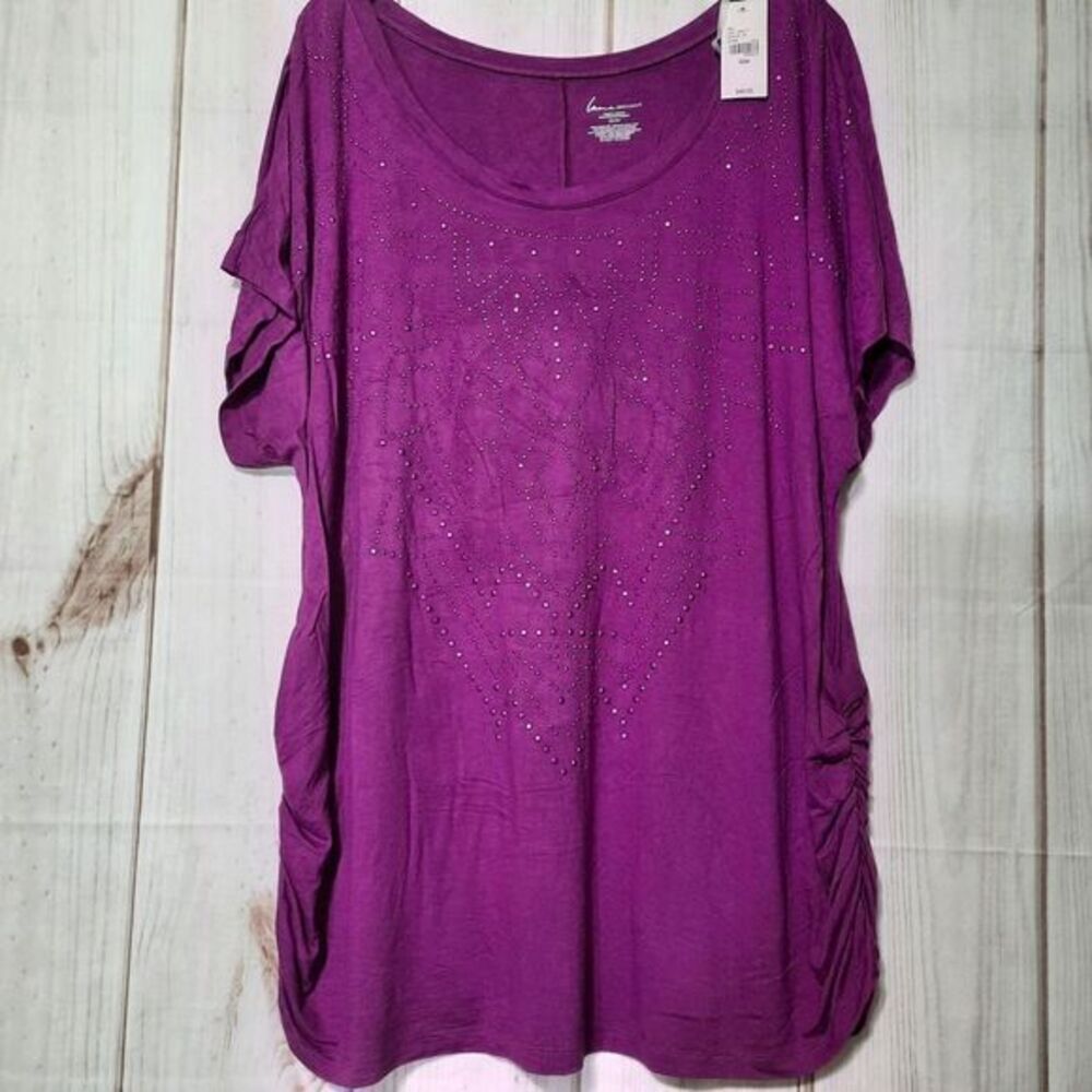 Lane Bryant Shirt Ladies 22 Purple Scoop Neck Pullover‎ Short Sleeve